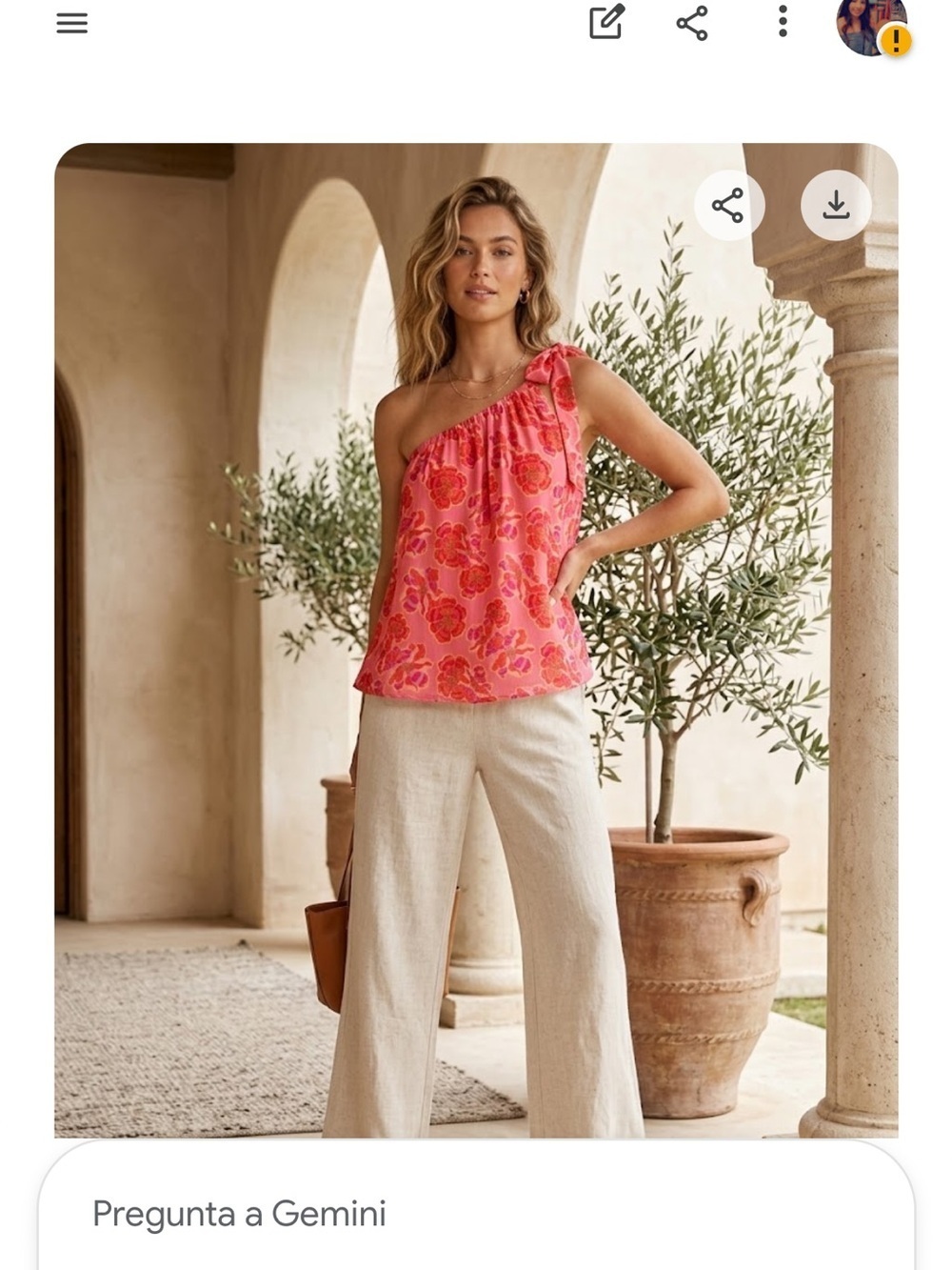 LOFT Coral Pink Floral One-Shoulder Tie-Shoulder Top size M - Picture 2 of 10